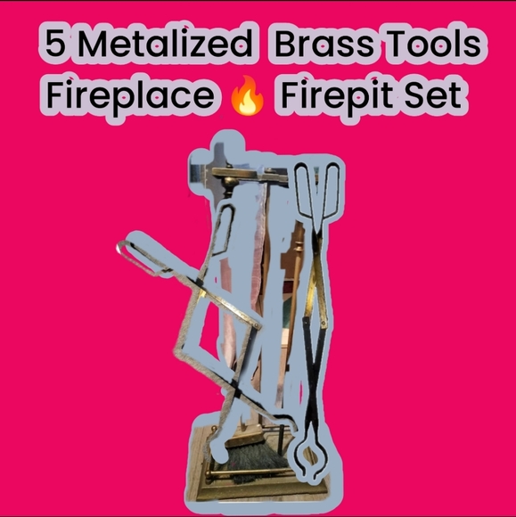 Vintage Brass Pristine Fireplace🔥Tools Linked Ensembled (5 Brass Tools & Base) - Picture 3 of 6